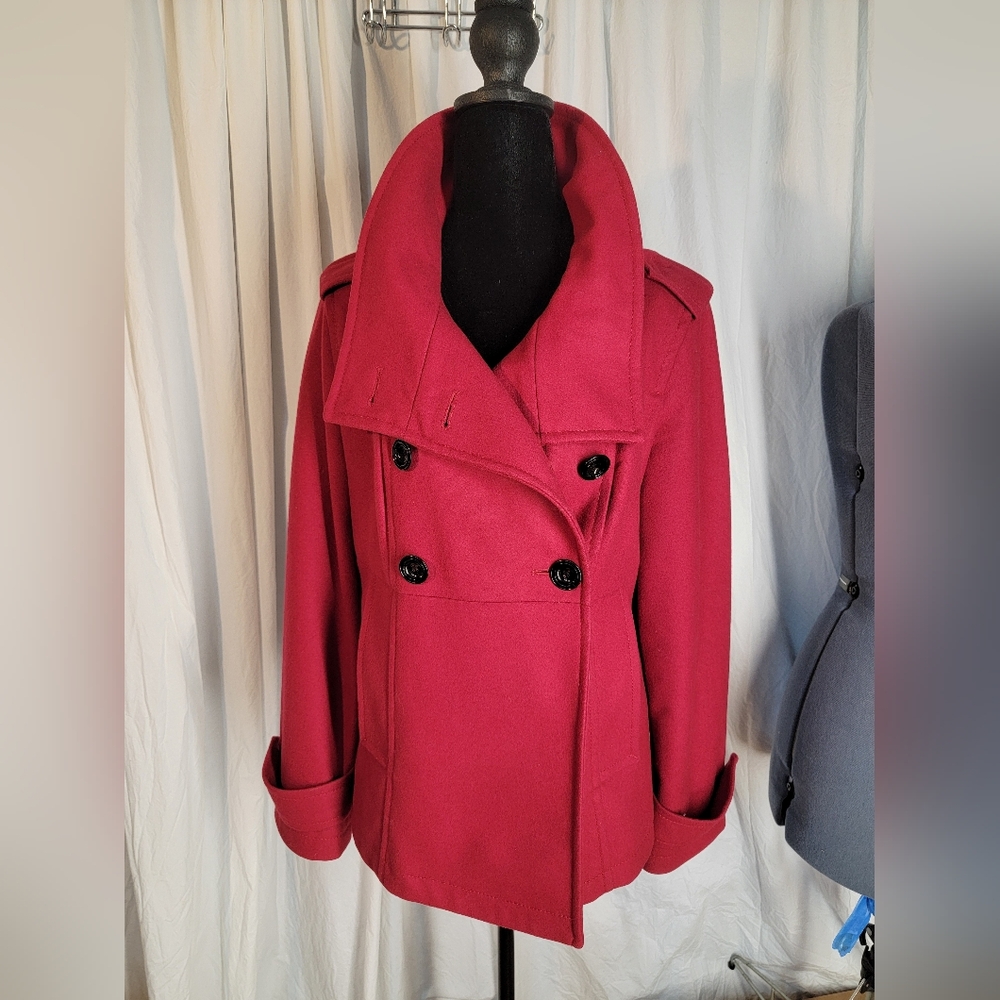 GAP Women's Double-Breasted Crimson Wool Peacoat